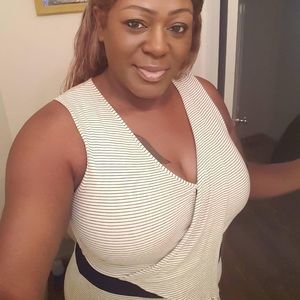 Beige and Black Faux Wrap Dress